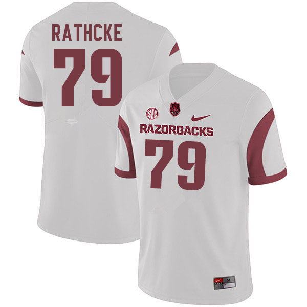 Men #79 Dylan Rathcke Arkansas Razorbacks College Football Jerseys Sale-White - Click Image to Close